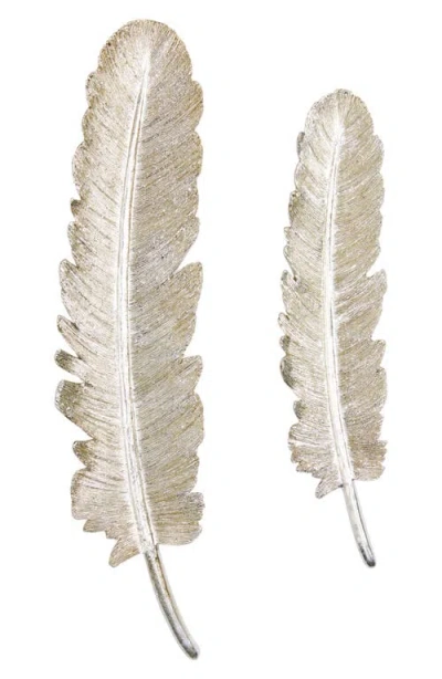Next Set Of 2 Feather Wall Art In Silver