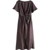 Next Short Sleeve Twist Front Midi Dress In Brown