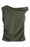 Next Side Ruched One-shoulder Top In Green