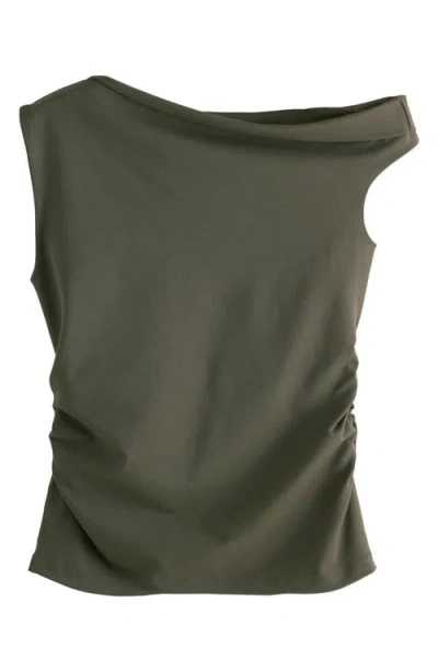 Next Side Ruched One-shoulder Top In Green