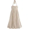 Next Spotty Halter Neck Linen Blend Fit & Flare Dress