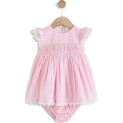 Next Babies'  Stripe Cherry Embroidered Frill Dress & Bloomers Set In Pink