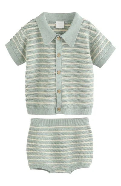 Next Babies'  Stripe Knit Cardigan & Bloomers Set In Green