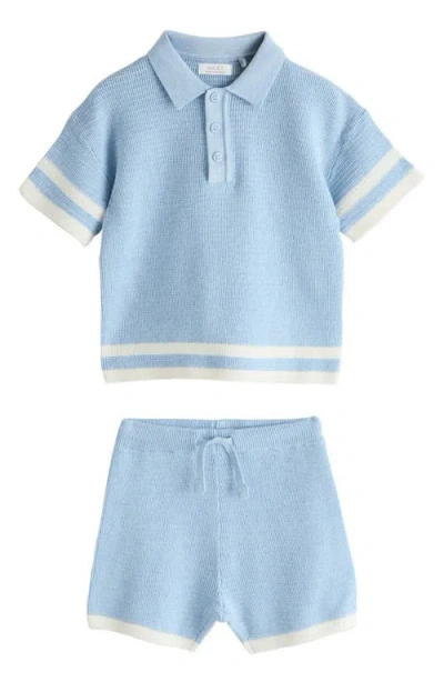 Next Babies'  Stripe Polo Sweater & Shorts Set In Blue