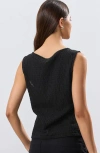 NEXT NEXT TEXTURED SLEEVELESS COTTON BLEND BUTTON-UP TOP