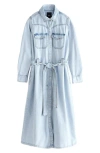Next Tie Waist Long Sleeve Denim Maxi Dress