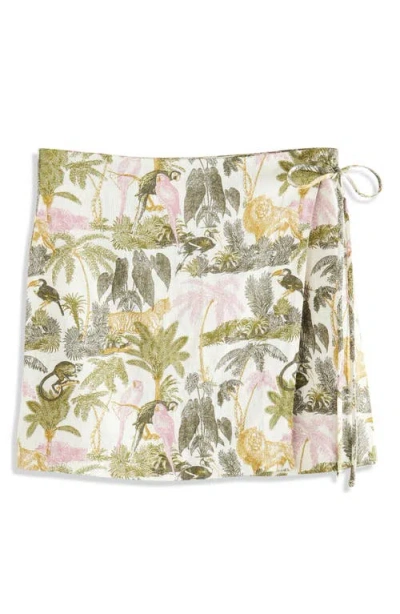 Next Tropical Print Linen Blend Wrap Miniskirt