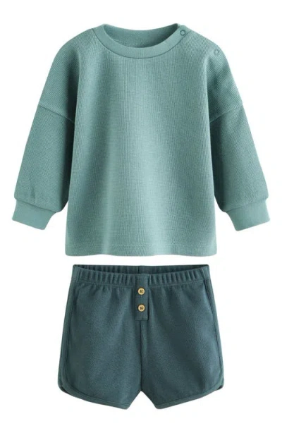 Next Babies'  Waffle Knit Sweatshirt & Shorts Set In Green