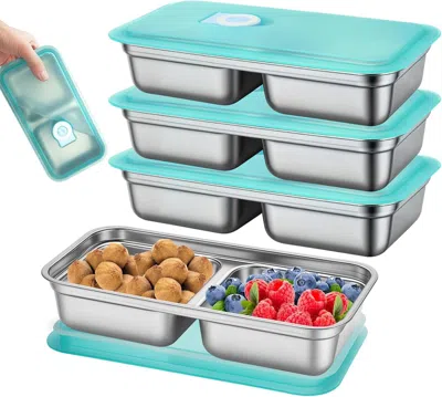 Nextee 3 Pack Leakproof Stainless Steel Snack Containers With Secure Sealed Lids, Reusable 2 Compartment Be In Blue