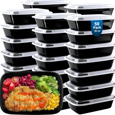 Nextee 50 Pack Meal Prep Containers 38 Oz, Leakproof To Go Food Containers, Disposable & Reusable Food Prep In Black