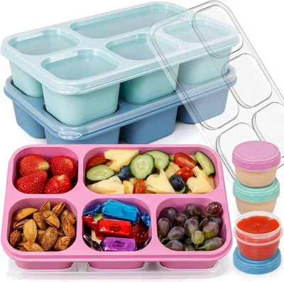 Nextee Adult Lunch Boxes - Reusable 3-pack Snack Box Containers With 5 Compartments And 3 Condiment Cups, B In Multi