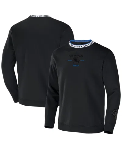 Nfl Properties Men's Nfl X Staple Black New England Patriots Embroidered Fundementals Globe Pullover Crew Sweatshir