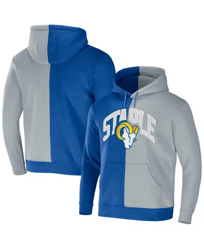 Nfl Properties Men's Nfl X Staple Royal, Gray Los Angeles Rams Split Logo Pullover Hoodie In Royal,gray