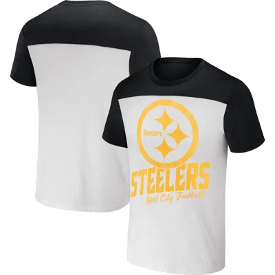 Nfl X Darius Rucker Collection By Fanatics White/black Pittsburgh Steelers Colorblocked T-shirt