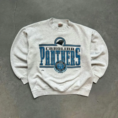 Pre-owned Nfl X Vintage 90's Essential Carolina Panthers Boxy Crewneck Skater In Heaher Gray