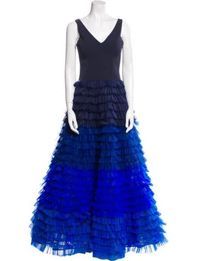 Pre-owned Nha Khanh Colorblock Pattern Long Dress In Blue