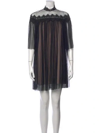 Pre-owned Nha Khanh Mock Neck Mini Dress In Black