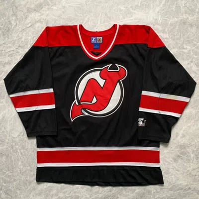 Pre-owned Nhl X Starter Vtg 90's Nfl New Jersey Devils Hockey Jersey Black Size L In Black Red