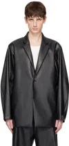 N.hoolywood Black Padded Shoulder Faux-leather Blazer In Black