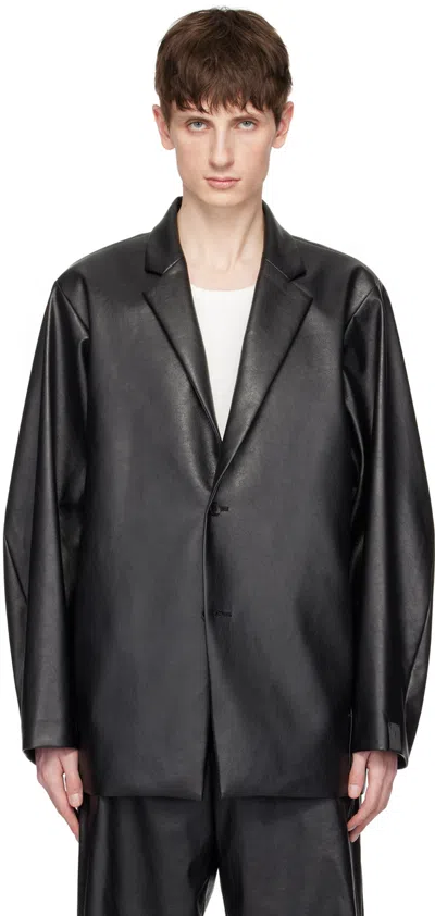 N.hoolywood Black Padded Shoulder Faux-leather Blazer