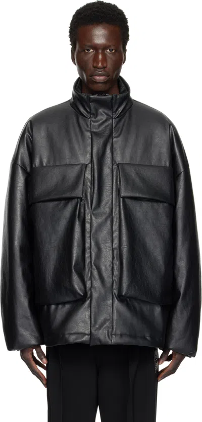 N.hoolywood Black Stand Collar Faux-leather Jacket