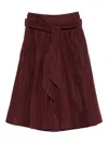 Niū Camelia Pleated-belted Midi Skirt In Red