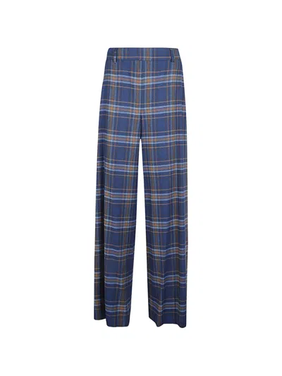 Niū Niu Wide Leg Checked Trousers In Blue