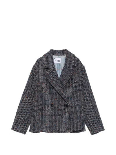 Niū Check-pattern Double-breasted Jacket In Blue