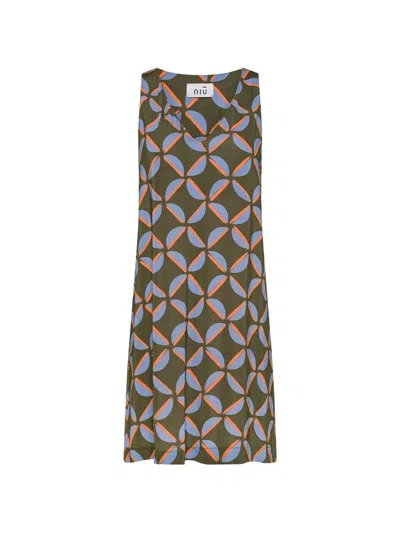 Niū Geometric-print A-line Midi Dress In White