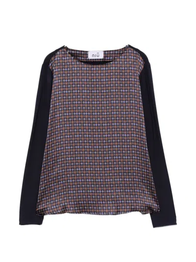 Niū Geometric-print Blouse In Blue