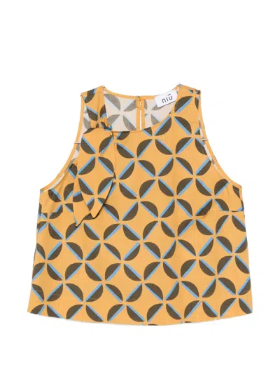Niū Geometric-print Bow-detail Top In Orange