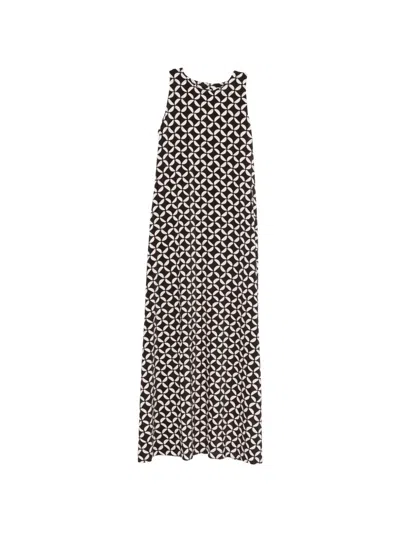 Niū Geometric-print Sleeveless Maxi Dress In Black