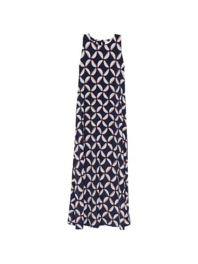 Niū Geometric-print Sleeveless Midi Dress In Black
