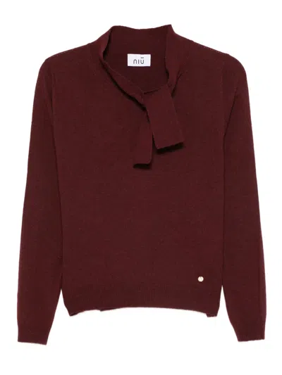 Niū Neck-tie Sweater In Burgundy