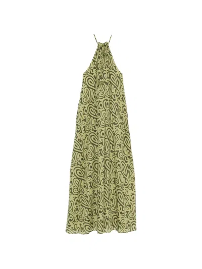 Niū Paisley-print Halterneck Maxi Dress In Green