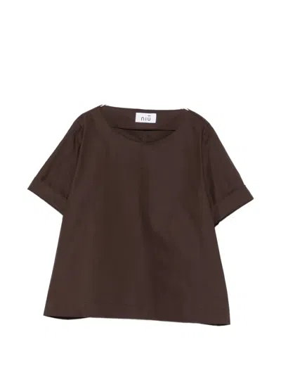 Niū Round-neck Turn-up Top In Brown