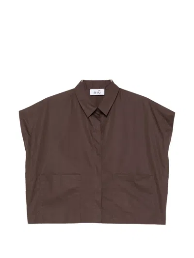 Niū Short-sleeve Cropped Shirt In Brown