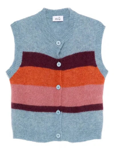Niū Striped-front Buttoned Gilet In Blue