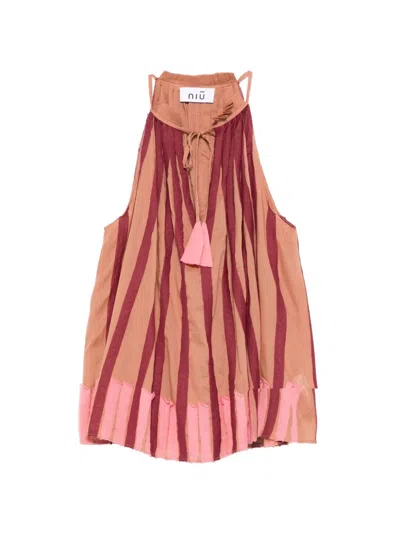 Niū Striped Tassel Blouse In Brown