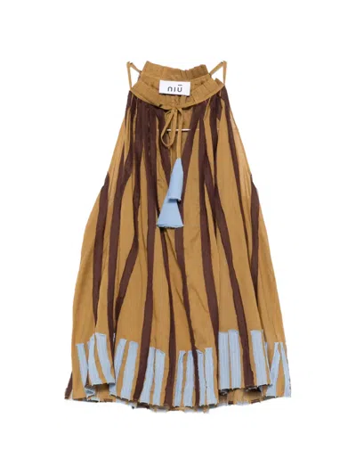 Niū Striped Tassel Blouse In Green