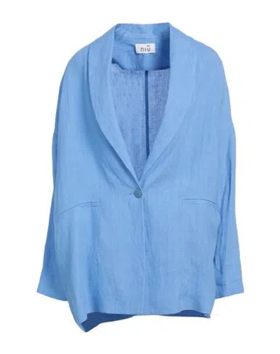 Niū Woman Blazer Azure Size Xl Linen, Cotton In Blue