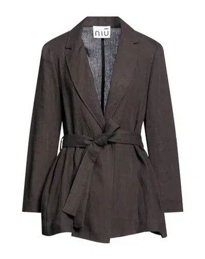 Niū Woman Blazer Brown Size L Linen, Cotton In Black