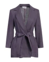 Niū Woman Blazer Dark Purple Size L Linen, Cotton