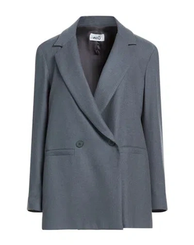 Niū Woman Blazer Grey Size M Polyester, Viscose, Wool, Elastane In Blue