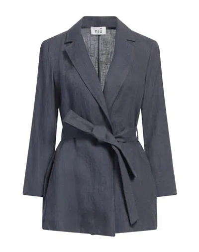 Niū Woman Blazer Midnight Blue Size M Linen, Cotton