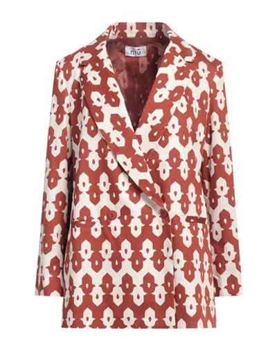 NIŪ NIŪ WOMAN BLAZER RUST SIZE XL COTTON, ELASTANE