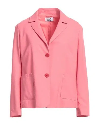 Niū Woman Blazer Salmon Pink Size L Polyester, Virgin Wool, Elastane