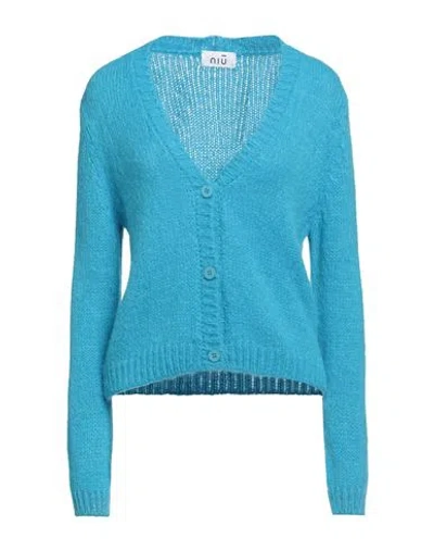 Niū Woman Cardigan Azure Size S Acrylic, Polyamide, Alpaca Wool, Viscose, Metallic Polyester In Blue