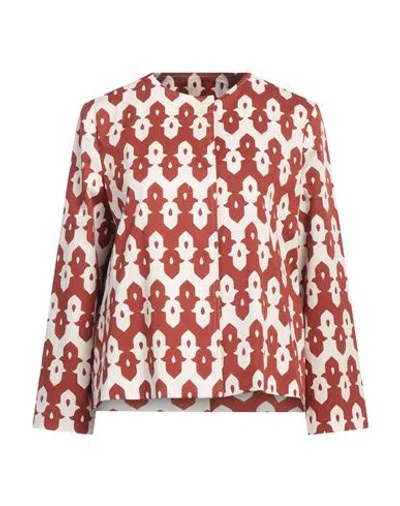 Niū Woman Jacket Rust Size L Cotton, Elastane In Red