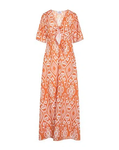 Niū Woman Maxi Dress Mandarin Size L Cotton In Orange